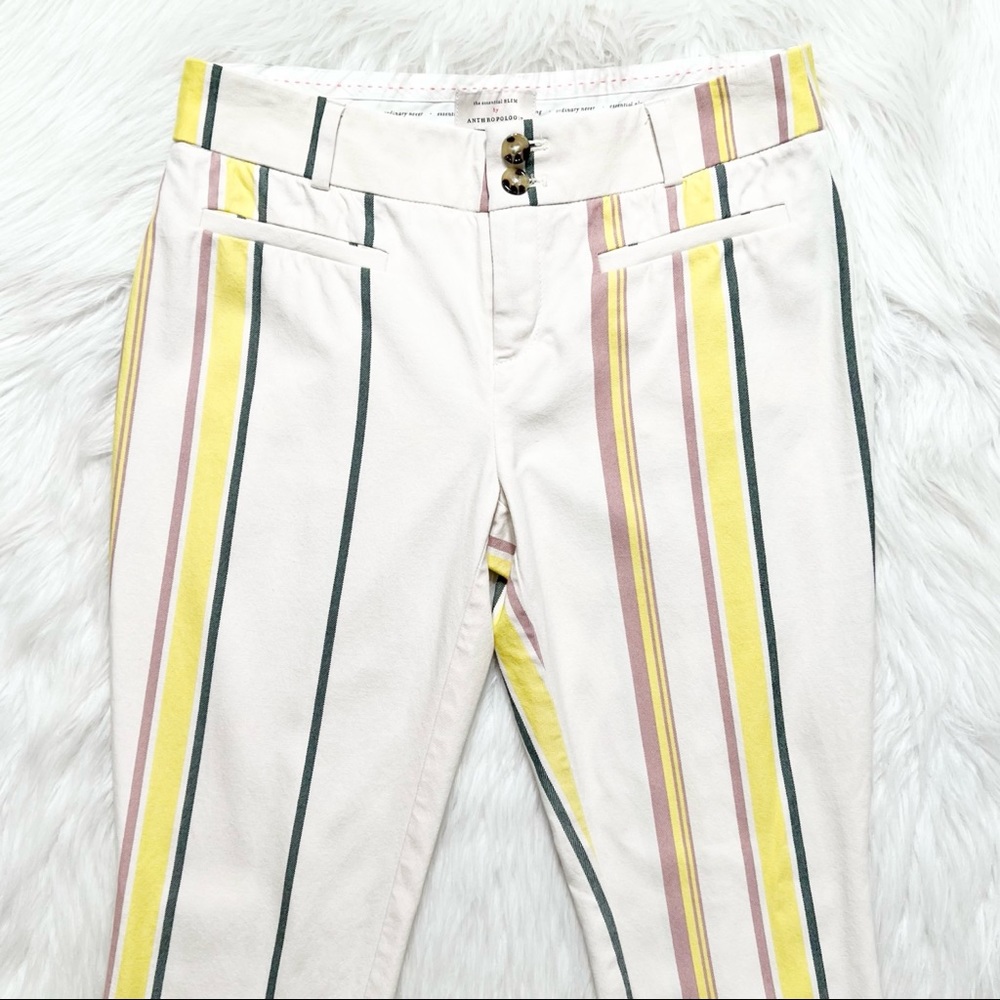 SOLD-Anthropologie Pastel Striped Cream Cropped Straight Trouser Pants - Picture 4 of 9